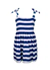 Shade Critters Navy Stripe Girls Terry Smocked Tie Top Dress In Blue