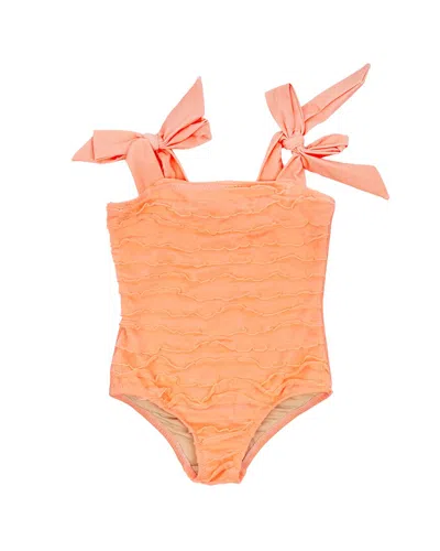 Shade Critters Kids'  Neon Coral Girls Ruffle Front One Piece Swimsuit In Orange