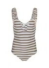 Shade Critters Neutral Gold Stripe Girls Shimmer Lace Up One Piece Swimsuit In Brown