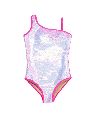 Shade Critters Kids'  One-shoulder Flip Sequin Swimsuit In Pink