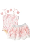 Shade Critters Seaside Toile One-piece Swimsuit & Skirt Set In Coral