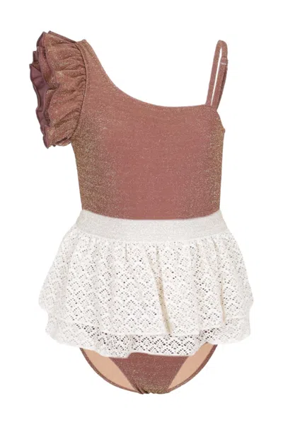 Shade Critters Shimmer Mocha Crochet Skirt With One Piece In Pink