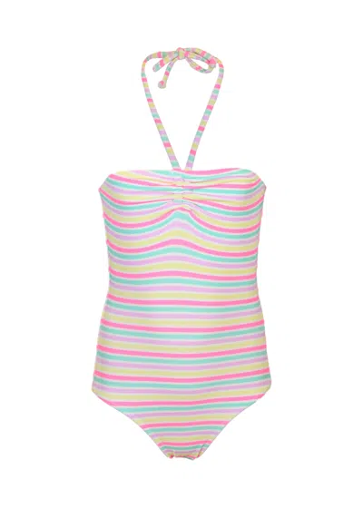 Shade Critters Kids' Sunny Stripe Girls Terry Halter One Piece Swimsuit In Multi