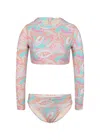 Shade Critters Tutti Fruity Girls Cropped Rashguard Swimsuit Set In Brown