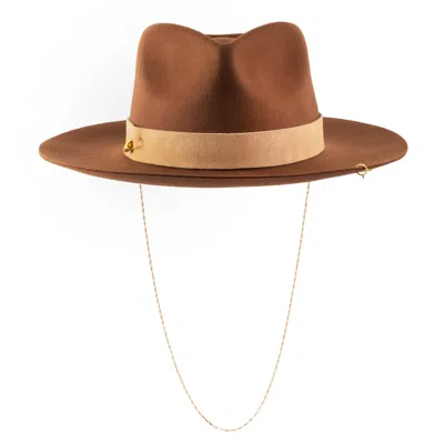 SHADED THE LABEL HENDRA BROWN WOOL MENS FEDORA HAT WITH STERLING SILVER JEWELLERY 