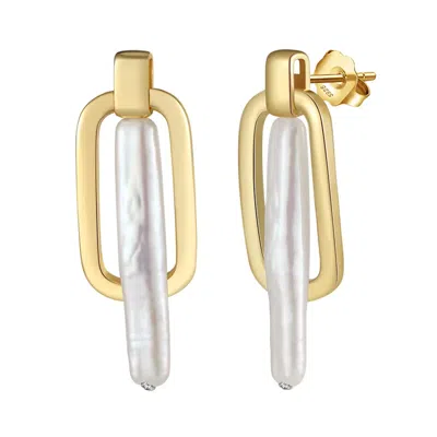 Shaded The Label Women's Aura Gold Rectangular Hoop Pearl Earrings