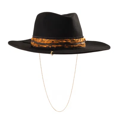 Shaded The Label Women's Black / Brown Kynance Black Leopard Wool Fedora Hat With Sterling Silver Jewellery