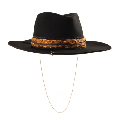 Shaded The Label Women's Black / Brown Kynance Black Leopard Wool Fedora Hat With Sterling Silver Jewellery In Multi