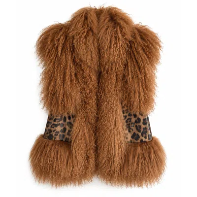 Shaded The Label Women's Black / Brown / Neutrals Prowl Leopard Print Leather & Caramel Brown Mongolian Fur Gilet