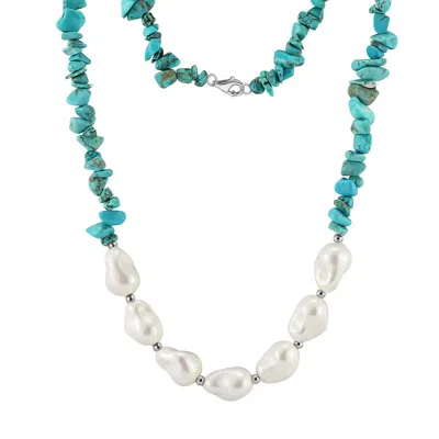 Shaded The Label Women's Blue / Silver Oceana Turquoise & Pearl Beaded Necklace In Multi
