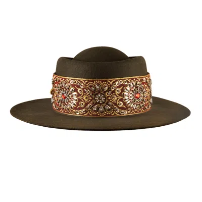Shaded The Label Women's Carbis Embellished Brown Boater Hat