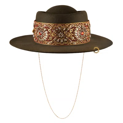 Shaded The Label Women's Carbis Embellished Brown Boater Hat With Sterling Silver Jewellery