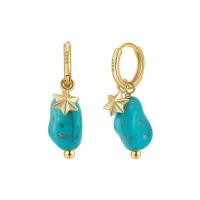Shaded The Label Women's Gold / Blue Olyssa Turquoise Droplet Gold Huggie Earrings In Multi