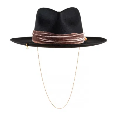 Shaded The Label Women's Hendra Black Velvet Fedora Hat With Sterling Silver Jewellery
