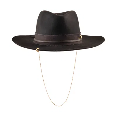 Shaded The Label Women's Kynance Black Wool Fedora Hat With Sterling Silver Jewellery