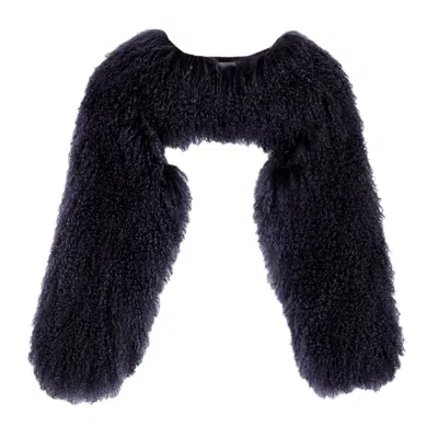 Shaded The Label Women's Lamorna Black Mongolian Shearling Multiway Micro Jacket
