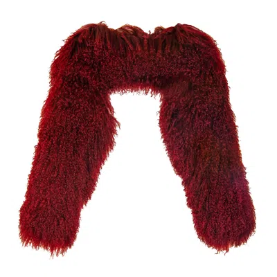 Shaded The Label Women's Lamorna Maroon Red Mongolian Fur Multiway Micro Jacket