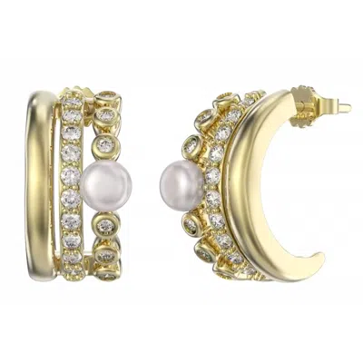 Shaded The Label Women's Moon Pearl & Crystal Multi Hoop Gold Earrings