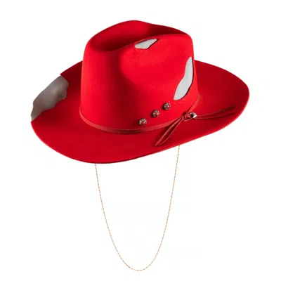 Shaded The Label Women's Scarlet Red Cowboy Hat With Sterling Silver Jewellery