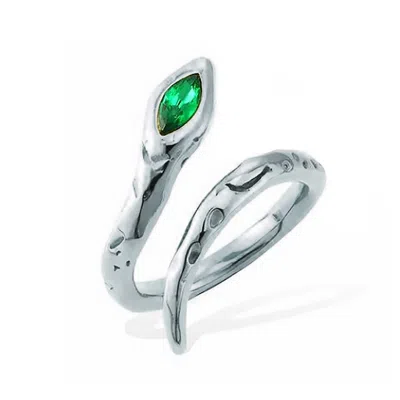 Shaded The Label Women's Serpent Emerald Green Crystal Sterling Silver Ring