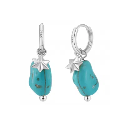 Shaded The Label Women's Silver / Blue Olyssa Turquoise Droplet Silver Huggie Earrings In Multi