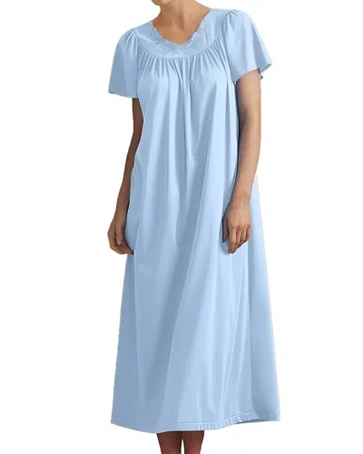 Shadowline Lingerie Flower Petal Embroidery And Flutter Sleeves Long Nightgown In Blue