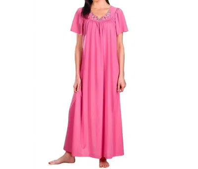 Shadowline Lingerie Flower Petal Embroidery And Flutter Sleeves Long Nightgown In Rosey Pink In Multi
