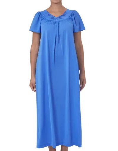 Shadowline Lingerie Flower Petal Embroidery And Flutter Sleeves Long Nightgown In Sapphire In Blue
