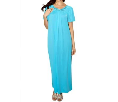 Shadowline Lingerie Flower Petal Embroidery Flutter Sleeves Long Gown In Turquoise In Blue
