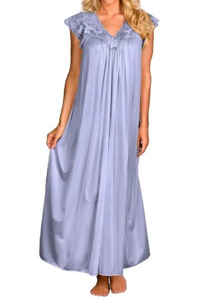 Shadowline Lingerie Long Lace Cap Sleeve Nightgown In Peri Frost In Blue