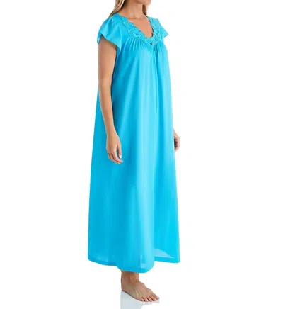 Shadowline Lingerie Rosebud Long Cap Sleeve Nightgown In Turquoise In Blue