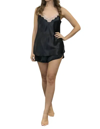 Shadowline Lingerie Satin Cami & Tap Pant Set In Black