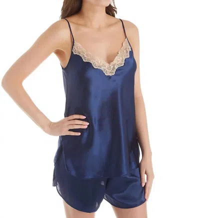 Shadowline Lingerie Satin Cami & Tap Pant Set In Navy In Blue