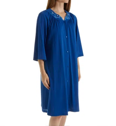 Shadowline Lingerie Short 3/4 Sleeve Button Down Robe In Navy In Blue