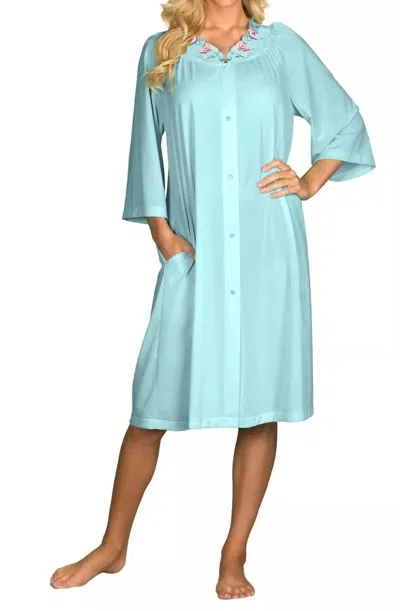 Shadowline Lingerie Short 3/4 Sleeve Button Down Robe In Seadoam In Blue