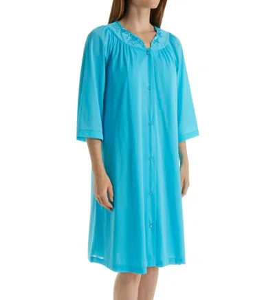 Shadowline Lingerie Short 3/4 Sleeve Button Down Robe In Turquoise In Blue