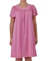 Shadowline Lingerie Short Gown With Flower Petal Embroidery And Flutter Sleeves In Rosey Pink