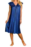 Shadowline Lingerie Short Lace Cap Sleeve Nightgown In Navy
