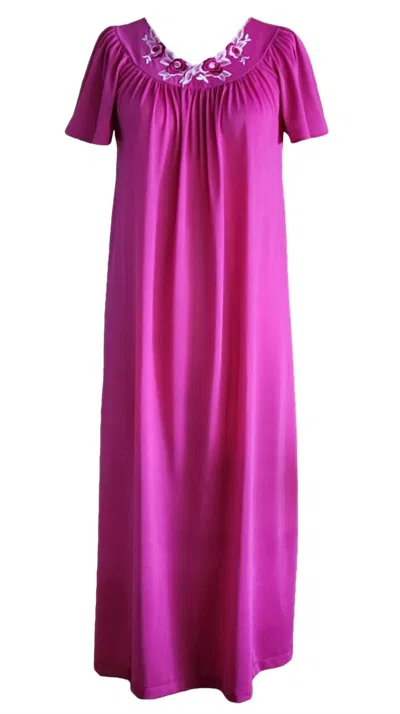 Shadowline Lingerie Women's Long Gown With Flower Petal Embroidery And Flutter Sleeves In Raspberry In Pink