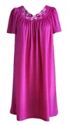 Shadowline Lingerie Women's Short Gown With Flower Petal Embroidery And Flutter Sleeves In Rapsberry