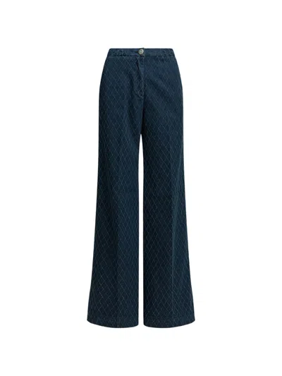 Shaft Jeans Flare Pin Diamond Flare Leg Blue Cotton Jeans