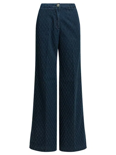 Shaft Jeans Flare Pin Diamond Flare Leg Blue Cotton Jeans