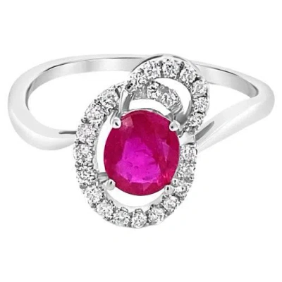 Pre-owned Shaftel Diamond Co. 0.73 Carat Oval Cut Ruby & 0.17ctw Diamond Fashion Ring, 18 Karat White Gold
