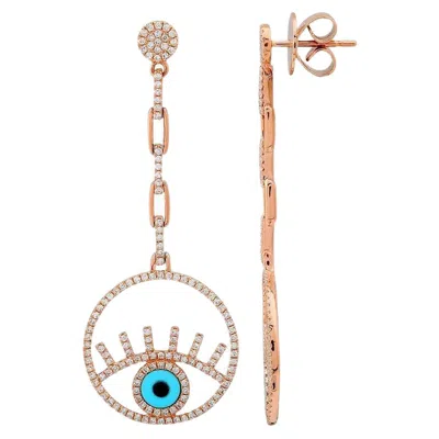 Pre-owned Shaftel Diamond Co. 0.89 Carat Total Weight Diamond Evil Eye Drop Earrings In Multi