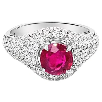 Pre-owned Shaftel Diamond Co. 1.02 Carat Oval Cut Natural Burma Ruby With 1.32ctw In Pave Set Diamonds In Multi