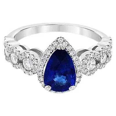 Pre-owned Shaftel Diamond Co. 1.31 Carat Pear Shape Blue Sapphire Cocktail Ring With Diamond Halo