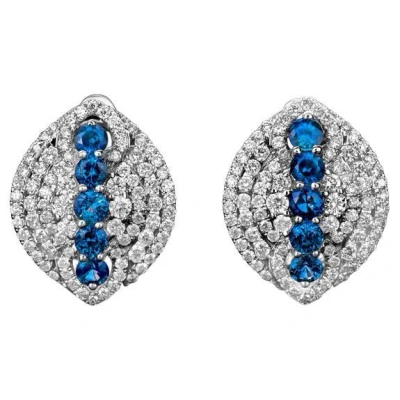 Pre-owned Shaftel Diamond Co. 1.71ctw Round Blue Sapphire With 1.71ctw Micropave Diamond Earrings