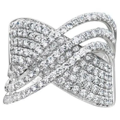 Pre-owned Shaftel Diamond Co. 1.77ctw Round Brilliant Diamond Criss-cross Design 18 Karat White Gold Ring