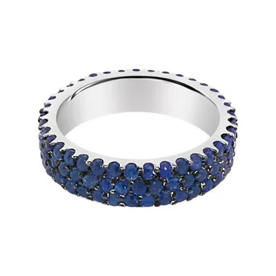 Pre-owned Shaftel Diamond Co. 2.19ctw Natural Blue Sapphires 3 Row 14 Karat White Gold Eternity Band