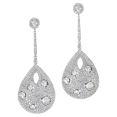 Pre-owned Shaftel Diamond Co. 3.17ctw Micro Pave Diamond Pear Shaped Dangle Earrings, 18k White Gold